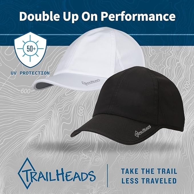 TrailHeads UV Protection Running Hats for Women, 50+ UPF - Summer Hats for Women Baseball Cap - Tennis, Golf, Gym, Workout White and Black - Image 4